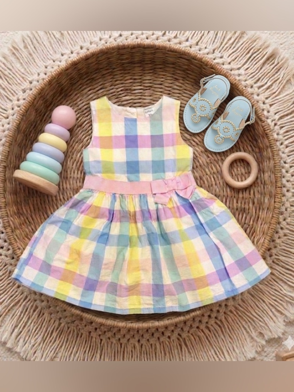 Pastel Plaid Sleeveless Dress W Bow- Girlhoodcore, Sundress